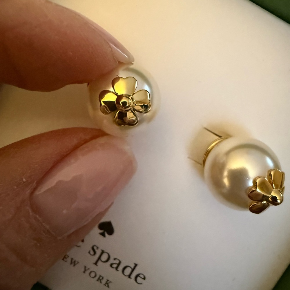 Kate Spade New York Faux Pearls on Pearls Stud Earrings w/Gold Flower Accents - Picture 4 of 7